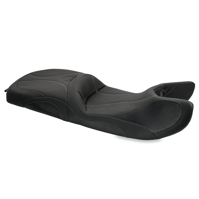 Can-Am Spyder RT One-Piece Motorcycle Seat - Mustang Motorcycle - Touring with Gunmetal Stitching and Carbon Fiber-Styled Vinyl Accents - Black - `10-`21